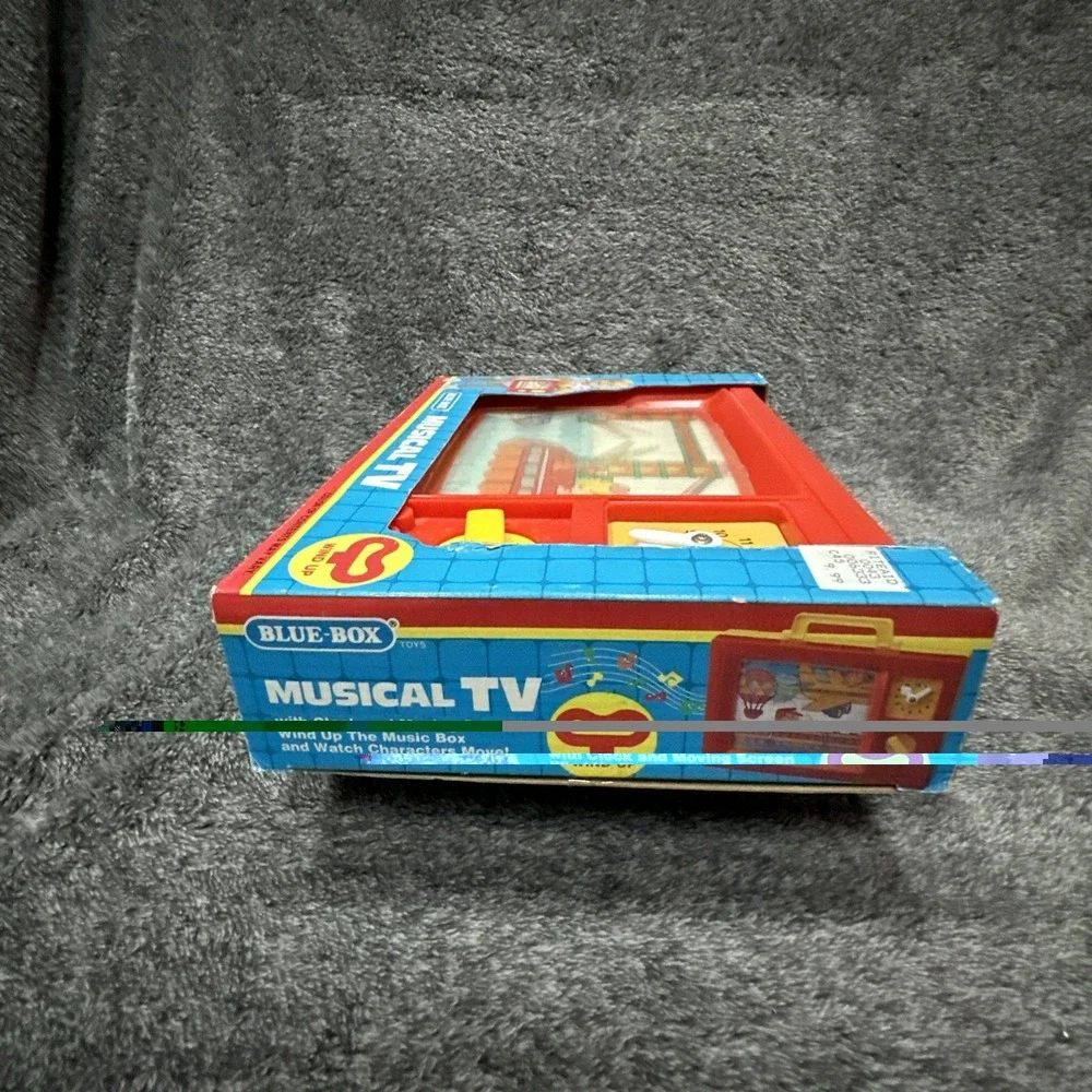 VTG 1979 Blue Box Working Wind Up Musical TV Toy 